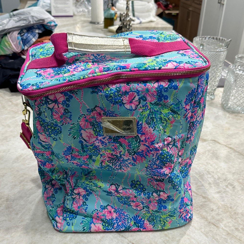 Lilly Pulitzer Insulated Wine Carrier Cooler Bag Canvas Neon Beach You To It - Picture 5 of 11